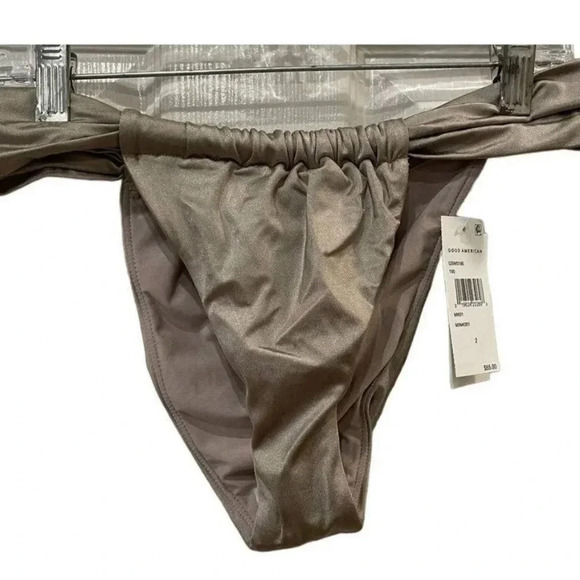 Good American 2 Medium Shine Ruched Bikini Bottom Swim Bottom Mink Taupe NWT - Picture 1 of 4